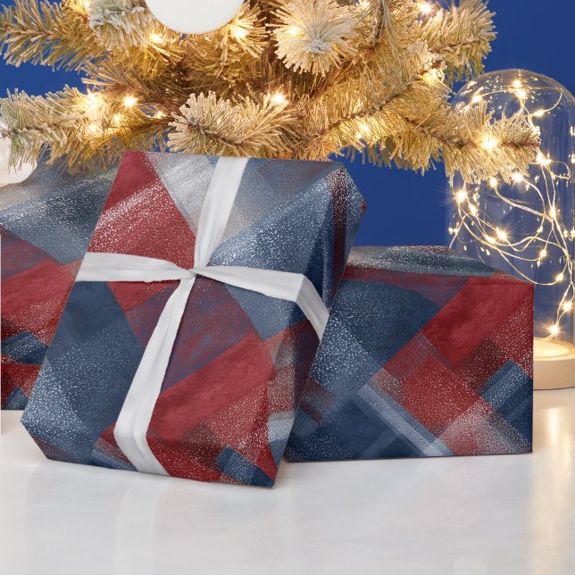 Gemütliches Rot Marine Winterfrost Karomuster Geschenkpapier (Feiertage)