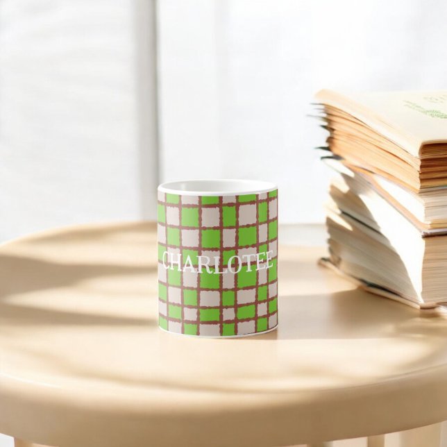 Gemütliches, rustikal-grünbraunes, kariertes Karie Kaffeetasse (Von Creator hochgeladen)