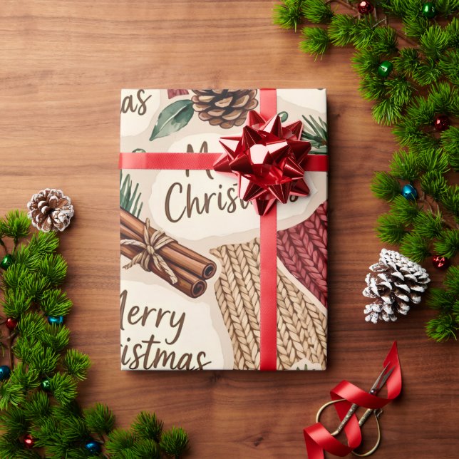 Gemütliches Rustikales Frohe Weihnachten Geschenkpapier (Feiertagsgeschenk)