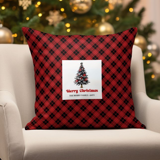 Gemütliches Rustikales Karo Kissen mit personalisi (Cozy Rustic Plaid Personalized Family Name Pillow)