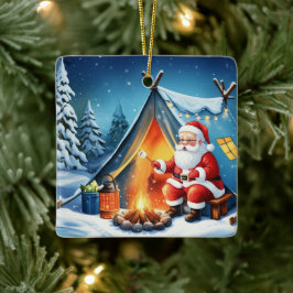 Gemütliches Santa-Winter-Camping-Abenteuer Keramikornament