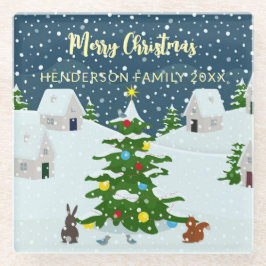 Gemütliches schneefreies Retro Weihnachtsdorf Glasuntersetzer