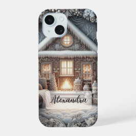 Gemütliches Schneehaus, Sofa, Decken, Geschenke, S iPhone 15 Hülle
