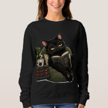 Gemütliches schwarzes Katze-Lese-Buch-Sweatshirt -