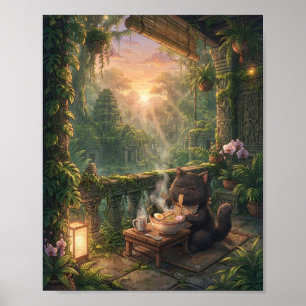 Gemütliches Schwarzkatzen-Ramen-Poster - Dschungel Poster