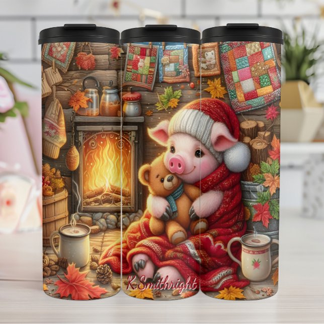 Gemütliches Schwein mit Teddy Bear Thermosbecher (Von Creator hochgeladen)
