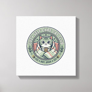 Gemütliches Selbstpflege-Katze-Katze-Grafik-T-Shir Leinwanddruck
