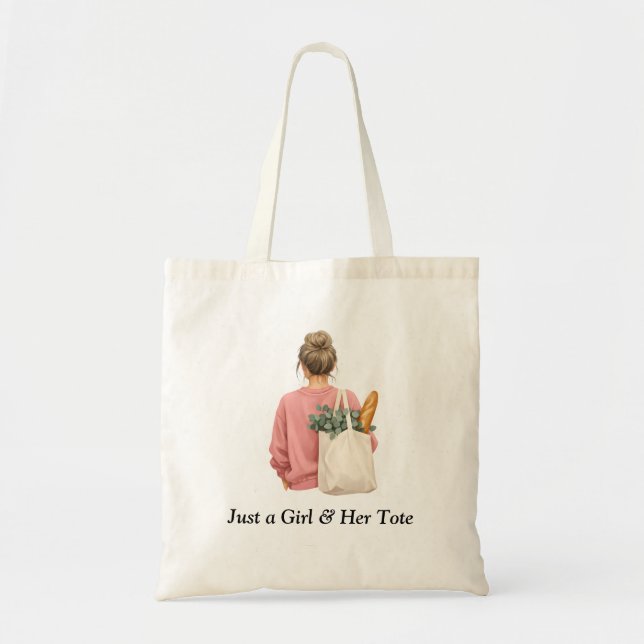 Gemütliches Shopping-Mädchen Rosa Pullover Tote-Ta Tragetasche (Vorne)