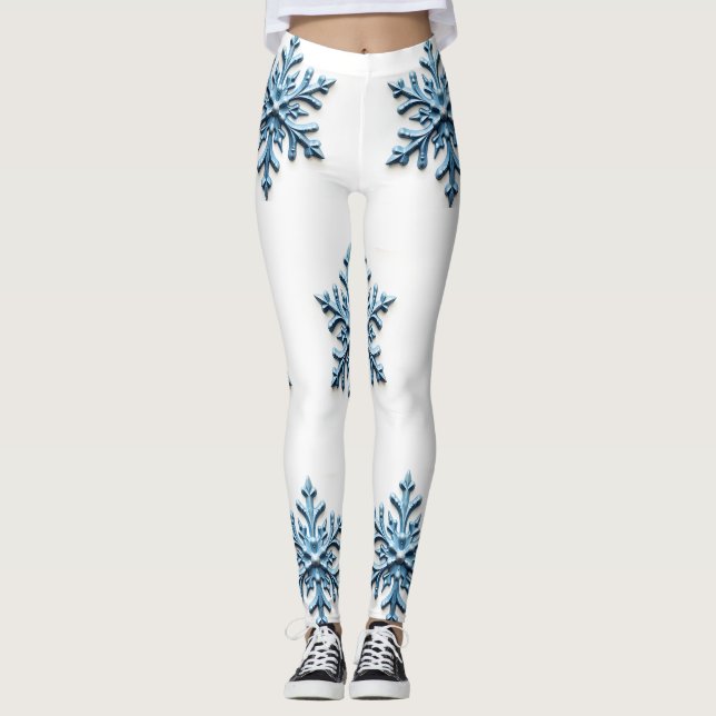 Gemütliches Snowflake-Design in Weiß und Icy Blue Leggings (Vorderseite)