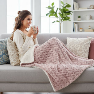 Gemütliches Staubiges Rosa Falsches Kabelstrickmus Sherpadecke