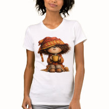 Gemütliches süßes Mädchen mit Kaffee T-Shirt