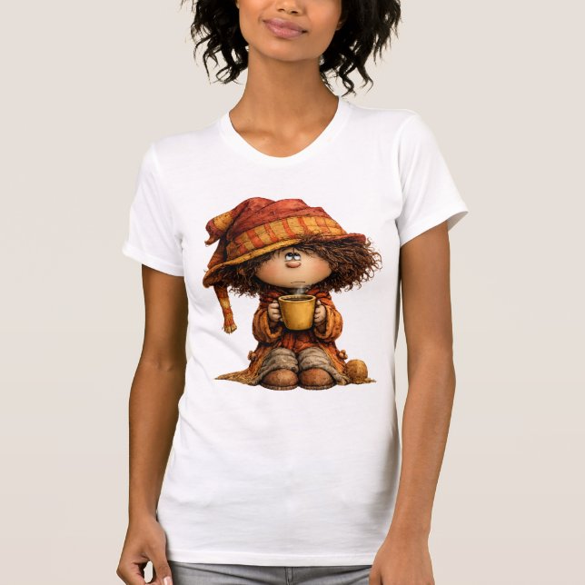 Gemütliches süßes Mädchen mit Kaffee T-Shirt (Vorderseite)
