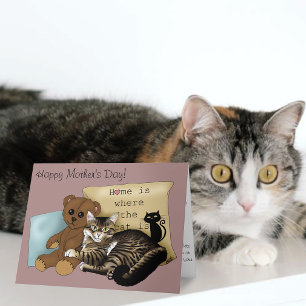 Gemütliches Tabby-Rosa Muttertag Karte