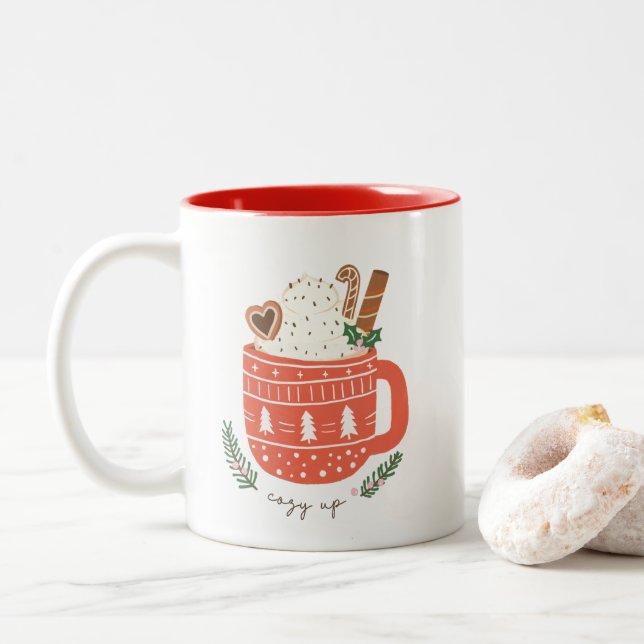 Gemütliches Up heiß Schokolade Weihnachten Zweifarbige Tasse (Mit Donut)