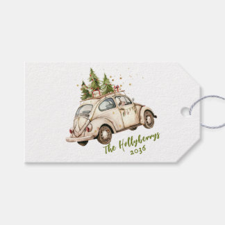 Gemütliches Vintage-Weihnachtsauto Personalisiert Geschenkanhänger