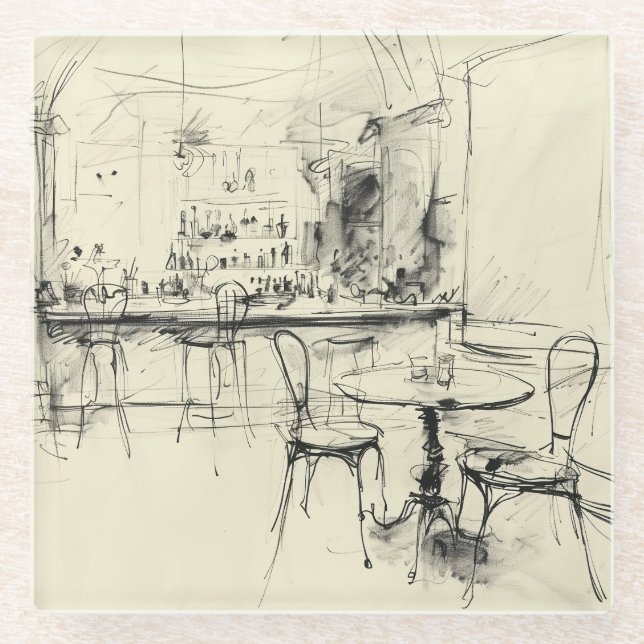 Gemütliches Vintages Restaurant Räume Glasuntersetzer (Vorderseite)