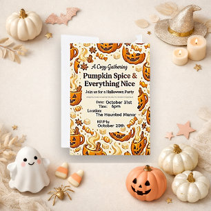 Gemütliches Warmes Braunes Kürbisgewürz Halloween Einladung