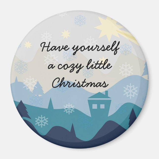 Gemütliches Weihnachten wünscht Retro Magnet (Vorne)