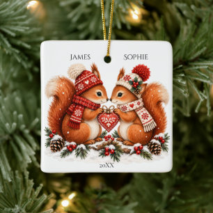 Gemütliches Weihnachts-Eichhörnchen-Paar Skandinav Keramikornament