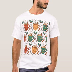 Gemütliches Weihnachts-Kaffeetassen-Muster T-Shirt