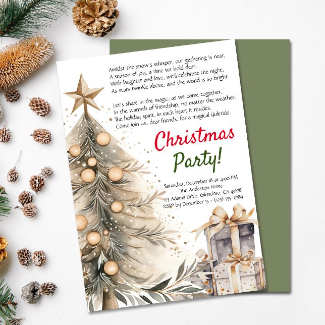 Gemütliches Weihnachts-Party Weihnachtsbaum | Gedi Ankündigung (Elevate your upcoming event with this cozy Christmas invitation and heartwarming poem!)