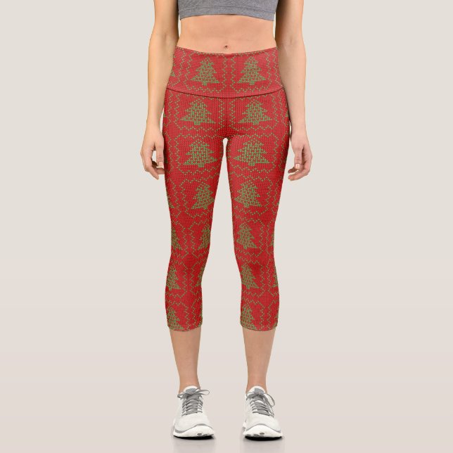 Gemütliches Weihnachtsbaum hässlich Pullover Schac Capri Leggings (Vorderseite)