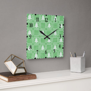 Gemütliches Weihnachtsbaum hässlich Pullover Schac Quadratische Wanduhr
