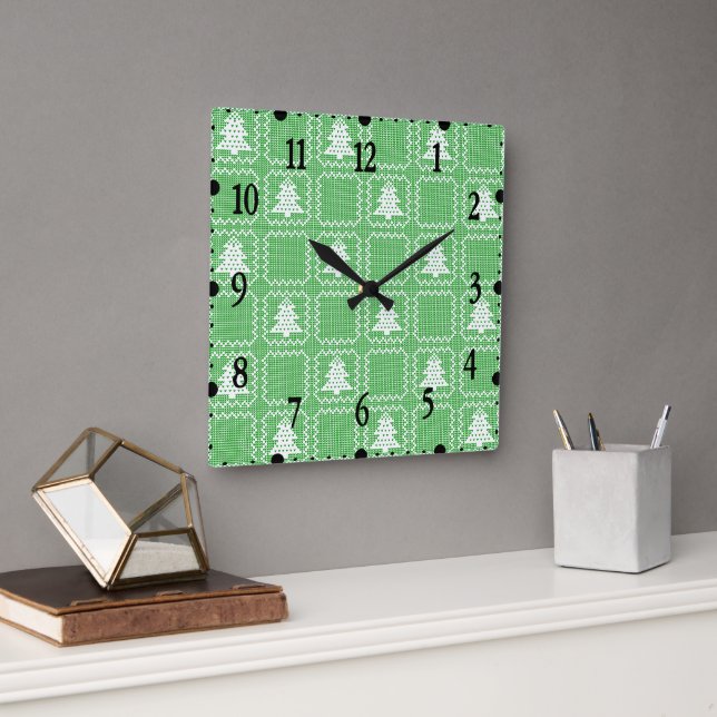 Gemütliches Weihnachtsbaum hässlich Pullover Schac Quadratische Wanduhr (Büro)