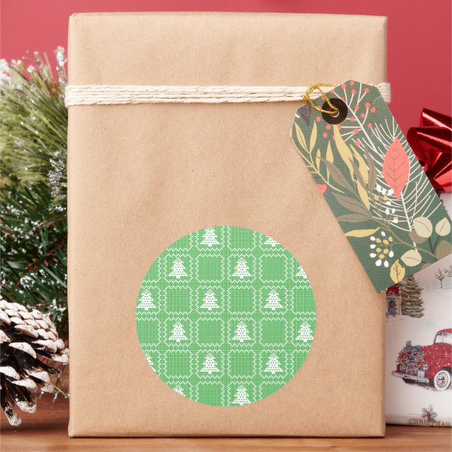 Gemütliches Weihnachtsbaum hässlich Pullover Schac Runder Aufkleber (Feiertag)