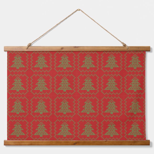 Gemütliches Weihnachtsbaum hässlich Pullover Schac Wandteppich Mit Holzrahmen (Vorne)