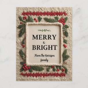Gemütliches Weihnachtsdesign "Merry & Bright" Feiertagspostkarte