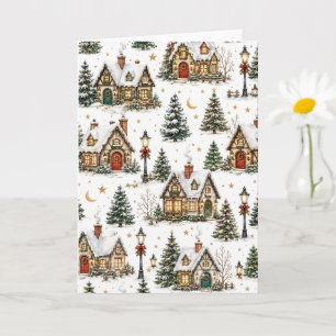 Gemütliches Weihnachtsdorf Schneehütten Karte