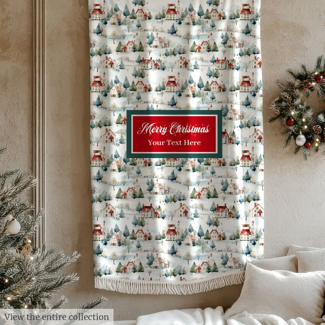 Gemütliches Weihnachtsdörfchen in Aquarellfarbe Fleecedecke (Cozy watercolor festive Christmas village blanket)
