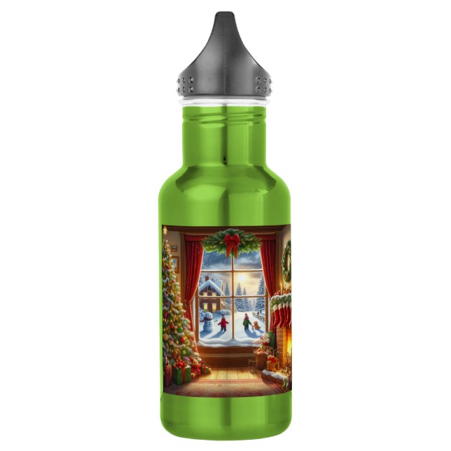 Gemütliches Weihnachtsfenster Edelstahlflasche (Links)