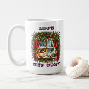 Gemütliches Weihnachtsfenster mit Schnee und Dekor Kaffeetasse