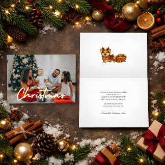 Gemütliches Weihnachtsfoto Corgi Rentier Schlitten