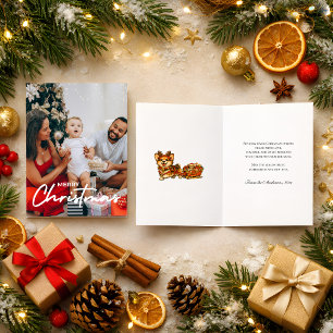 Gemütliches Weihnachtsfoto Corgi Rentier Schlitten Feiertagskarte