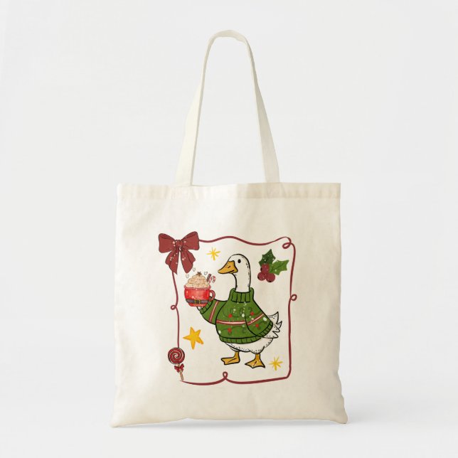 Gemütliches Weihnachtsgans-Feiertagsdesign Tragetasche (Vorne)