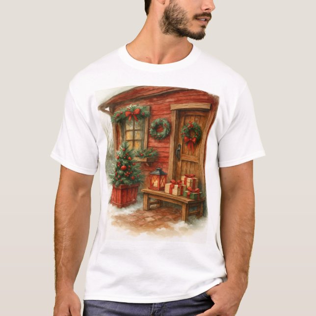 Gemütliches Weihnachtshäuschen T-Shirt (Vorderseite)
