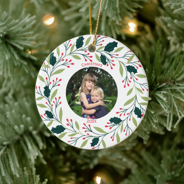 Gemütliches Weihnachtskraut-Foto Keramik Ornament (Baum)