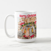 Gemütliches Weihnachtsmantel mit Hund und Katze