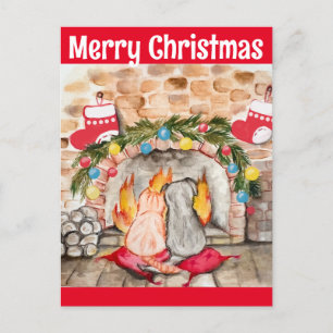 Gemütliches Weihnachtsmantel mit Hund und Katze Postkarte