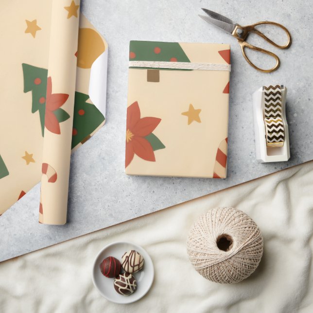 Gemütliches Weihnachtsmuster mit Geschenken und Bä Geschenkpapier (Kunsthandwerk)