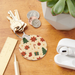 Gemütliches Weihnachtsmuster mit Geschenken und Bä Schlüsselanhänger