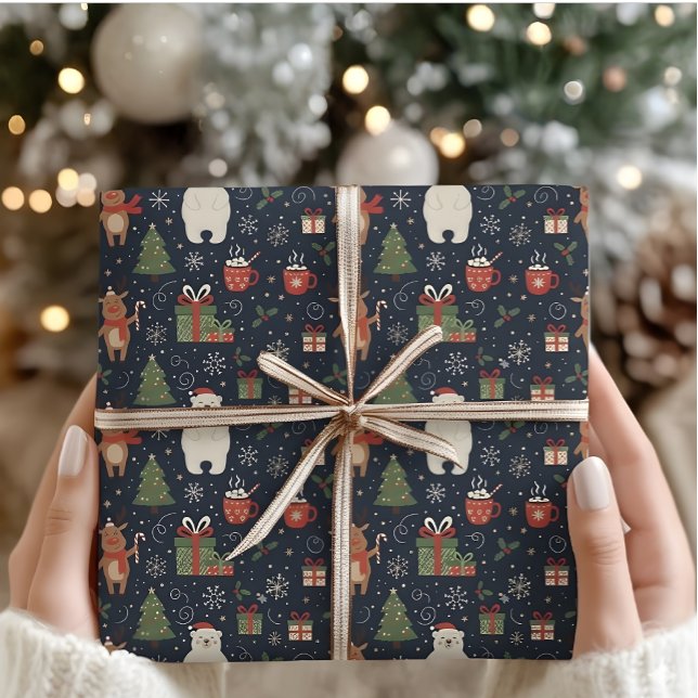 Gemütliches Weihnachtsmuster-Rentier-Eisbär-Wrap Geschenkpapier (Von Creator hochgeladen)