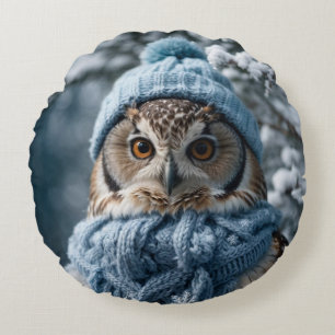 Gemütliches Whimsisches Winter Wonderland Owl Rundes Kissen
