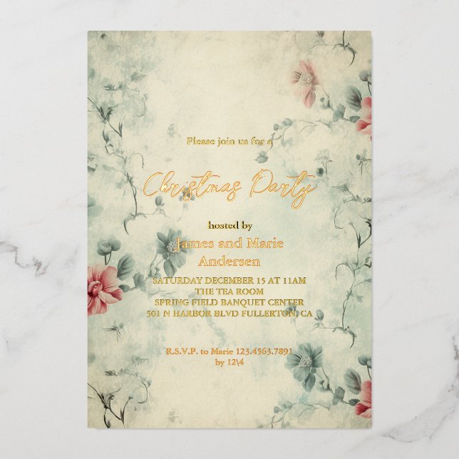 Gemütliches Winter Floral Weihnachten Party Folieneinladung (Vorderseite)