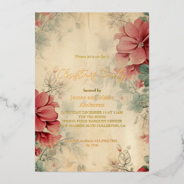 Gemütliches Winter Floral Weihnachten Party Folieneinladung (Vorderseite)