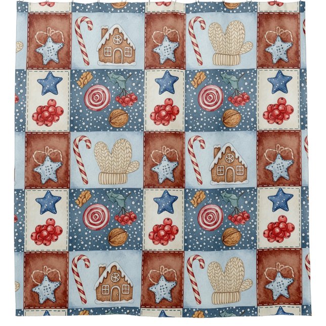 Gemütliches Winter-Patchwork-Weihnachten Duschvorhang (Vorderseite)