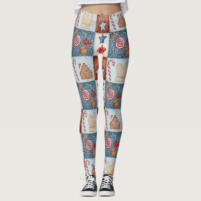 Gemütliches Winter-Patchwork-Weihnachten Leggings (Vorderseite)